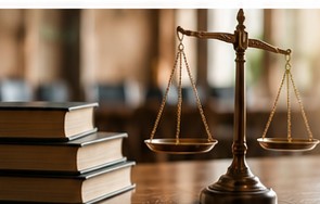 Bilancia della giustizia e libri, simbolo della Legge 4/2013